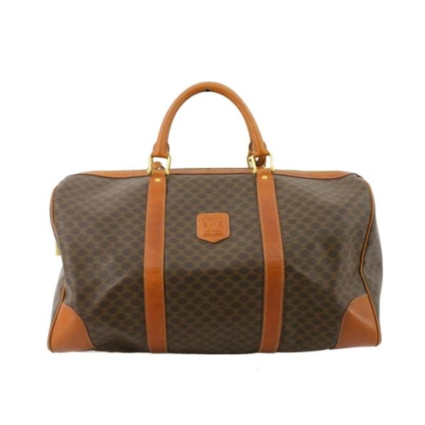 Celine Brown Macadam Coated Canvas Leather Vintage Duffle Bag