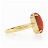 Image 5 : Vintage 14K Gold Elongated Oval Cabochon Pinkish-Orange Coral Solitaire Ring