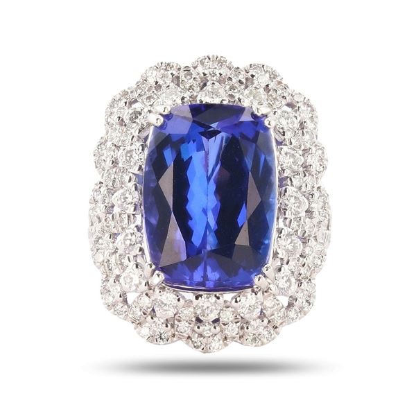 10.82 ctw Tanzanite and 1.39 ctw Diamond Platinum Ring (GIA CERTIFIED)