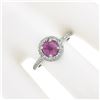 Image 3 : NEW Martin Flyer Platinum 1.57 ctw Round Pink Sapphire w/ Pave Diamond Halo Ring