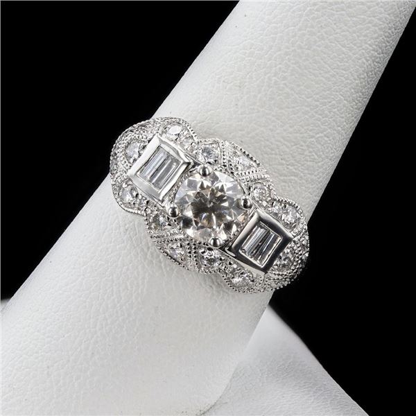 1.01 ctw I COLOR SI2 CLARITY CENTER Diamond Platinum Ring (1.66 ctw Diamonds)