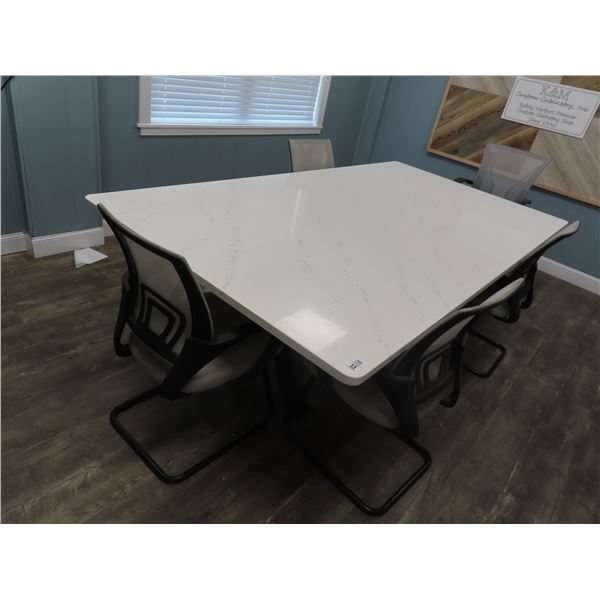 Iron Base Marble Top Large Conference Table w/5 Chairs