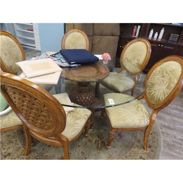 Tommy Bahama Style Pineapple Base Pedestal Round Glasstop Dining