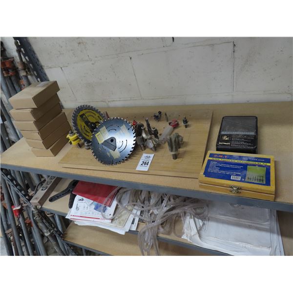 Router Bits, Saw Blades, Taper and Asst. Drill Bits, Supplies - 2 Shelves