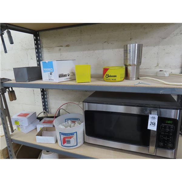 S/S Microwave Oven and Supplies on Rack