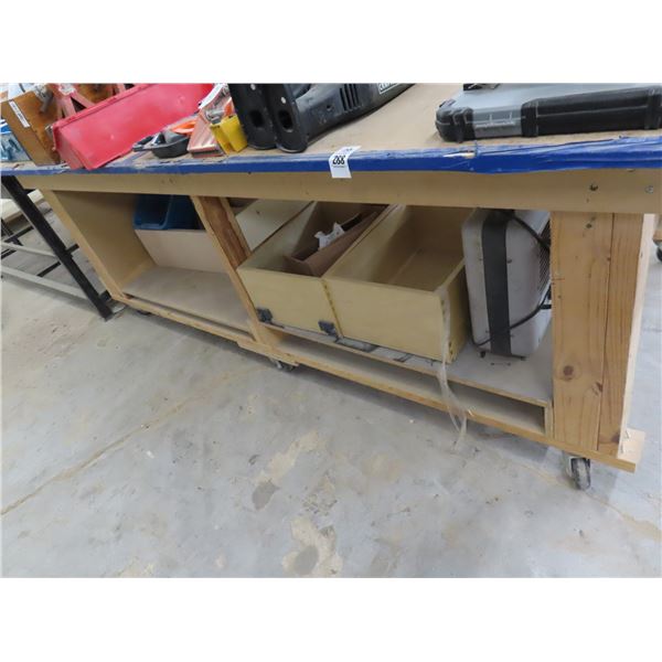 Approx  3'  X  8'  Rolling Wooden Work Table