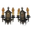 Image 1 : Pair Of Antique Wall Mounted Brass Light Fixtures