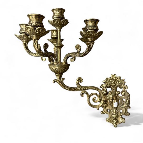 Antique Brass Wall Hanging Ornate Candelabra