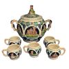 Image 1 : Antique German Wine Bowl Set With Castle Motif 5 Cups And Bowl