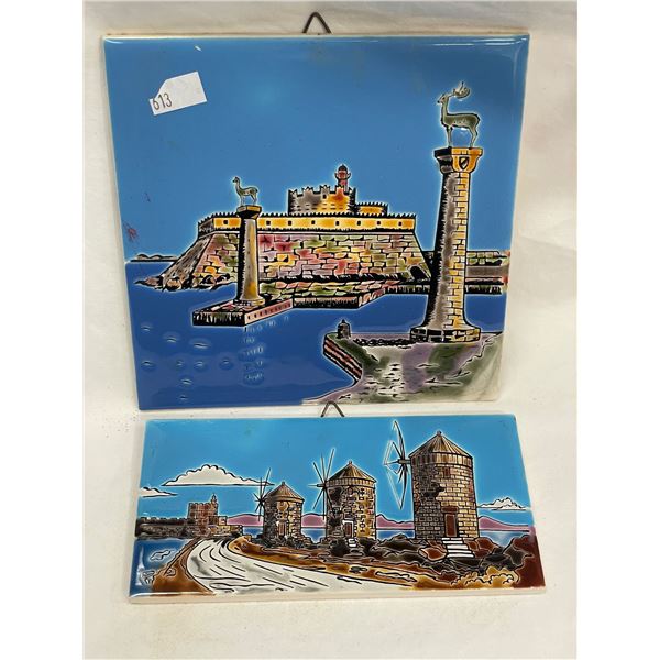 2 Hand Made Rodos-Hellas Decorative Tiles