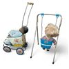 Image 2 : 2 Antique Dolls, Tin Litho Baby Carrier, Doll Swing