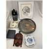 Image 2 : Tote Full Of Various Collectibles, Electric Shaver, Cat Print, Silver Tray, Etc..