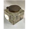 Image 1 : Pair Of Glass Ink Wells With Brass Embossed Tops