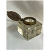 Image 2 : Pair Of Glass Ink Wells With Brass Embossed Tops