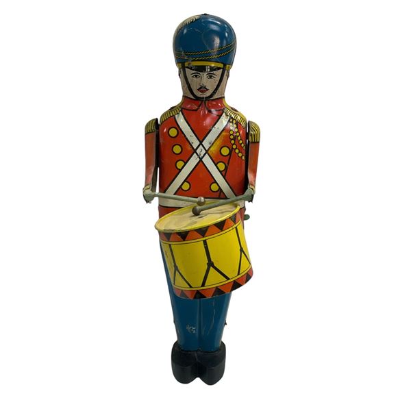Vintage Tin Litho Wind Up Marching Band Drummer