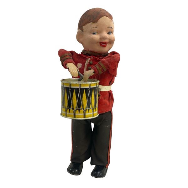 Vintage Tin And Composite Wind Up RCMP Marching Drummer