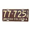 Image 1 : 1938 British Columbia License Plate