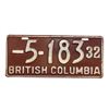 Image 1 : 1932 British Columbia License Plate