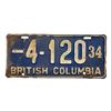 Image 1 : 1934 British Columbia License Plate