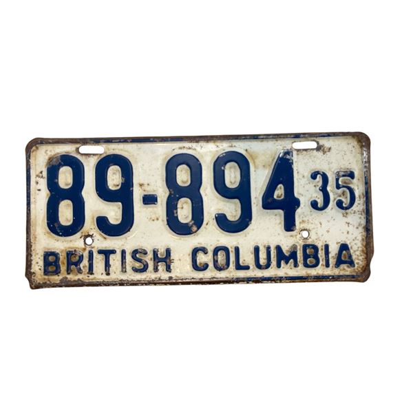 1935 British Columbia License Plate