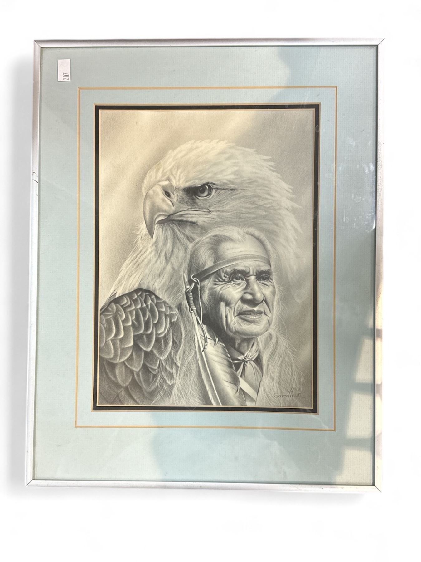 Framed Print Of Native Chief With Eagle By Samlu 1989