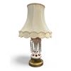 Image 1 : Vintage Cranberry & White Glass Bohemian Luster Lamp With Silk Shade