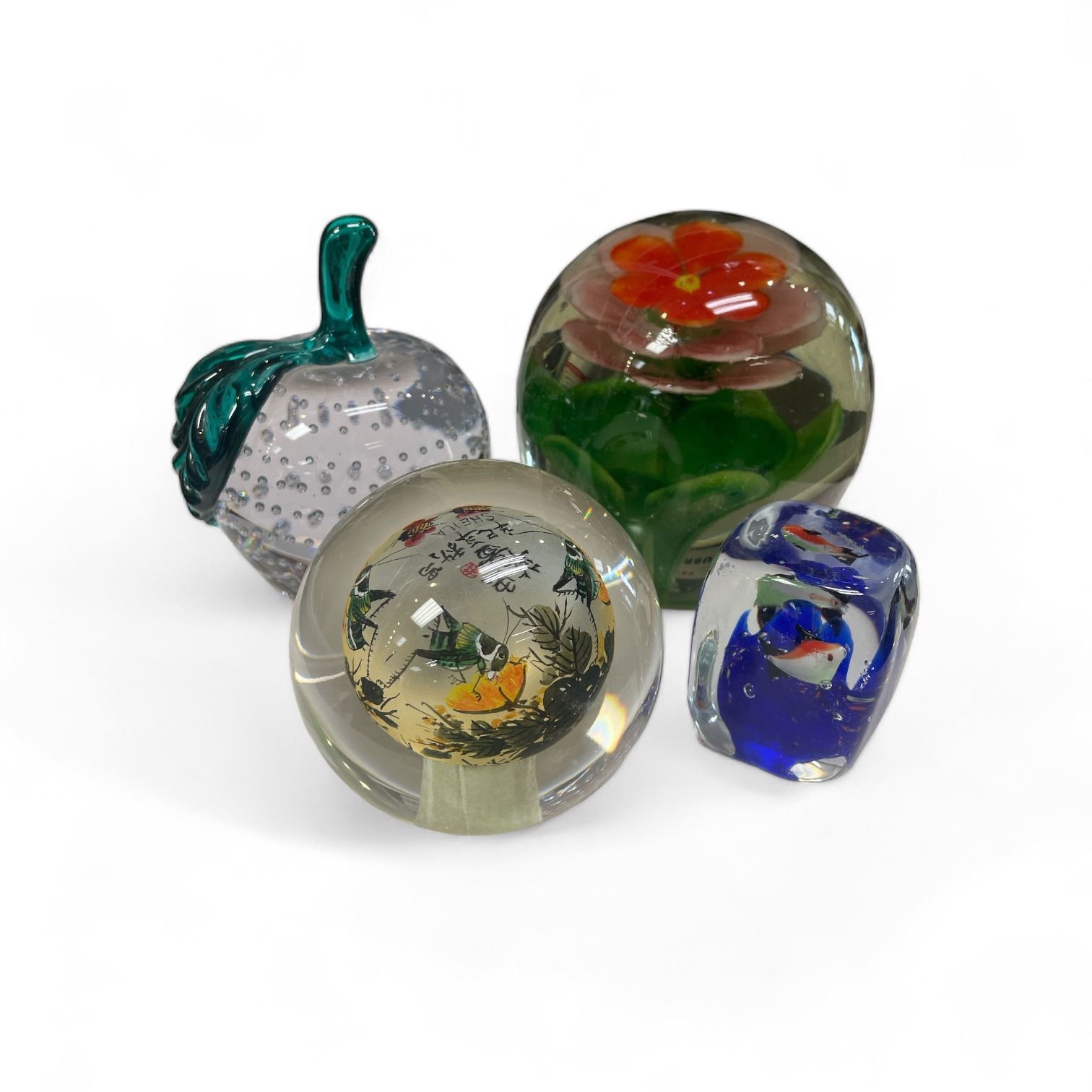 Paperweight Collectables 4 Art Glass Paper Weights, 1 Signed Sheila