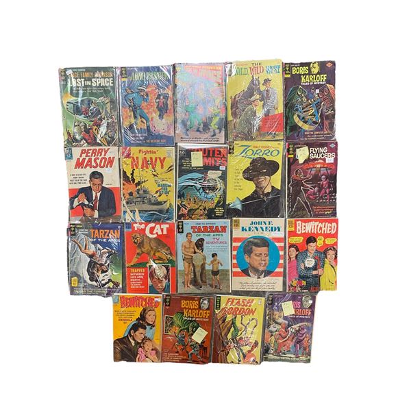 18 Assorted Vintage Comic, Lost In Space, The Lone Ranger, Wild Wild West, Tarzan, Fightin Navy, The