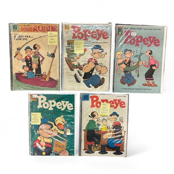 5 Vintage Del Popeye Comics, #34, #37, #57, #11, #60