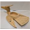 Image 2 : Hand Carved Wood First Nations Bird Bowl With Abalone Inlay Signed Jet