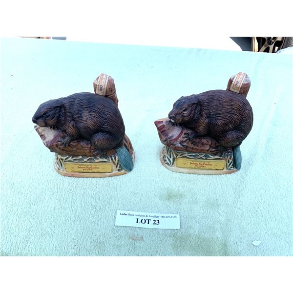 Pair of Hudson Bay Rye whisky Beaver Bottles