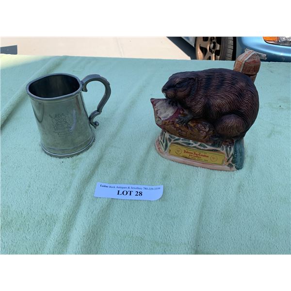 Hudson Bay Kilay Rye Whisky Beaver Bottle & Pewter Hudson Bay Beer Stein