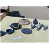 Image 1 : Japanese Teapot & Cups, Blue & White Egg Cups, Decorative Plate, Floral Dish w Lid & Blue Glass Vase