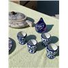 Image 4 : Japanese Teapot & Cups, Blue & White Egg Cups, Decorative Plate, Floral Dish w Lid & Blue Glass Vase