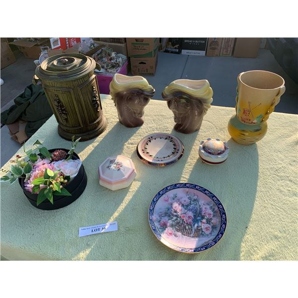 Green Ice Bucket, Horse Vases, Trinket Dishes, Silk Flower Arrangement, Plates & Windmill Vase