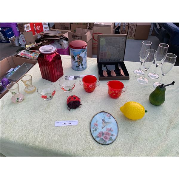 Hand Painted Bowls & Vases, Cheese Set, Wine Glasses, Glass Lemon, Pepper Pear, Red Container, Tim H