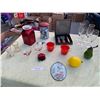 Image 1 : Hand Painted Bowls & Vases, Cheese Set, Wine Glasses, Glass Lemon, Pepper Pear, Red Container, Tim H