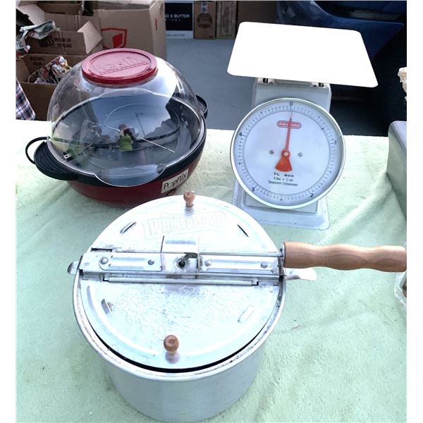 Whirley Pop Popcorn Maker, Avery Berkel 5lb Scale & Popflix Popcorn Maker