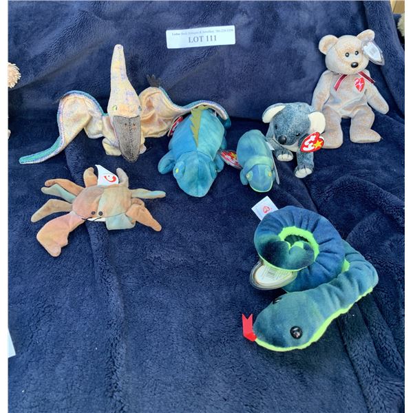 Ty Iggy, Baby Iggy the Iguana, Eucalyptus, 1999 Signature Bear, Swoop, Hissy & Claude the Crab