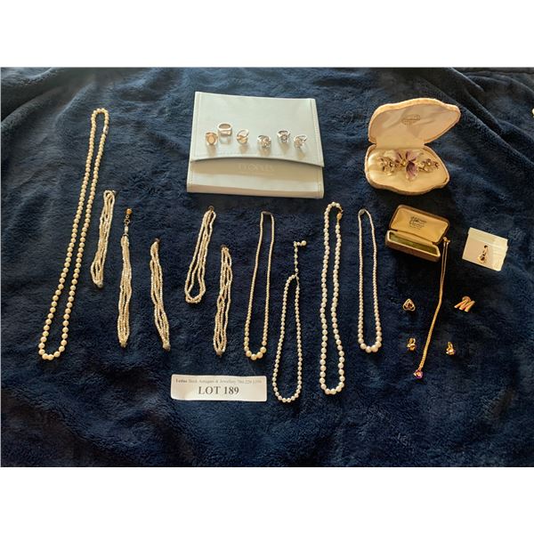 Vintage Iris Brooch & Earrings, Faux Pearl Necklaces & Bracelets, Pansy Pendant/Chain/Earring Set, F