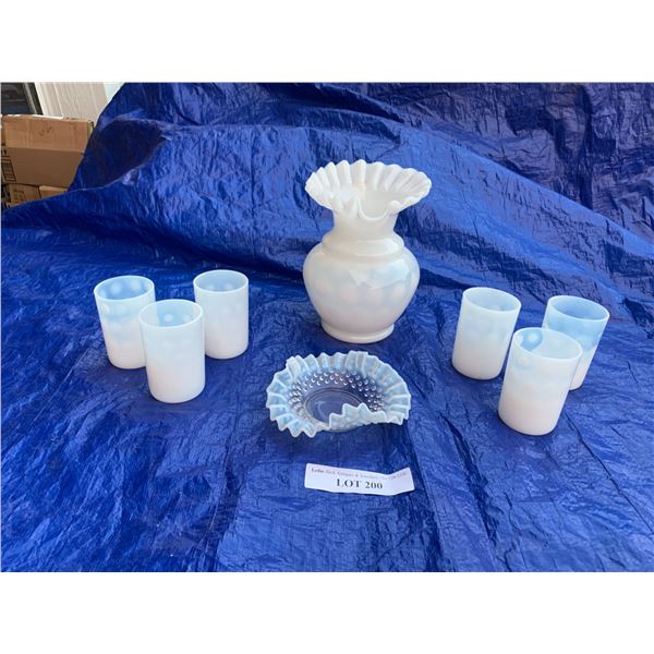 Fenton Vase, Drinking Glasses & Bowl