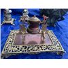 Image 2 : Brass Inkwell Holder, Ceramic Horse Figurine & Pair of Candle Holder