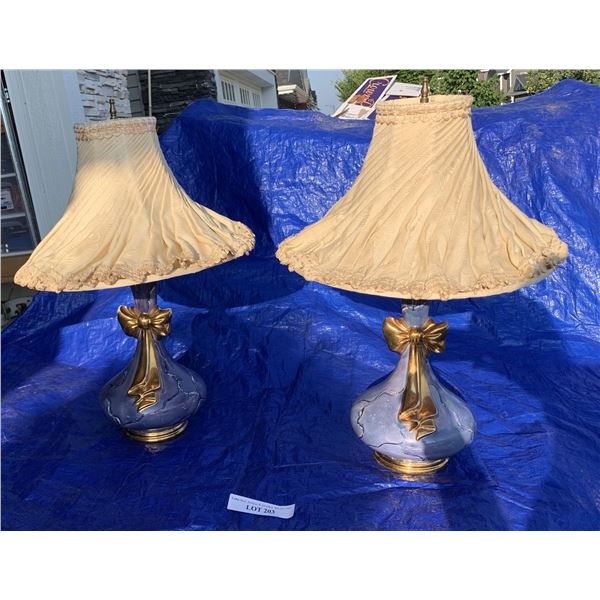Vintage Blue & Gold Bow Table Lamps