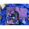 Image 5 : Purple Eel Skin Briefcase, Tote, Floral Nap Sack  & Cell Phone Pouch
