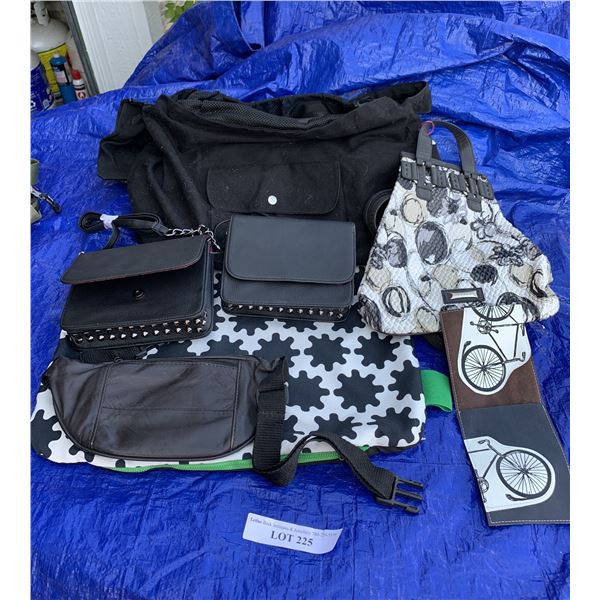 Black & White Nap Sack Purse, Passport Holders, Pair of Black Cross-body Purses, Fanny Pack, & Pet B