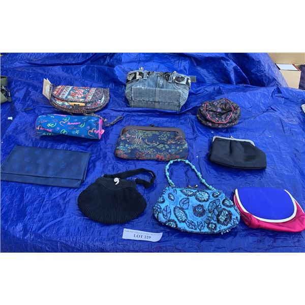 Blue Beaded Evening Bag, Asian Print Purse, Vintage Black Evening Bag w Crystal Clasp, & Variety of 