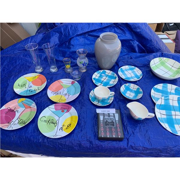 Artistic Accents Cheese Knives, Grey Vase, Cocktail Plates, Hand Painted Bowl & Vases, Beer Glasses 