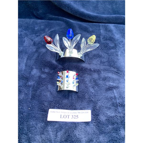 Swarovski SCS Three Crystal Tulips w Stand, Nine Mini Tulips on Stand