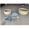 Image 1 : Pair of Beige Planters, Floral Stepping Stone, Painted Garden Rocks & Ornaments