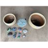 Image 2 : Pair of Beige Planters, Floral Stepping Stone, Painted Garden Rocks & Ornaments